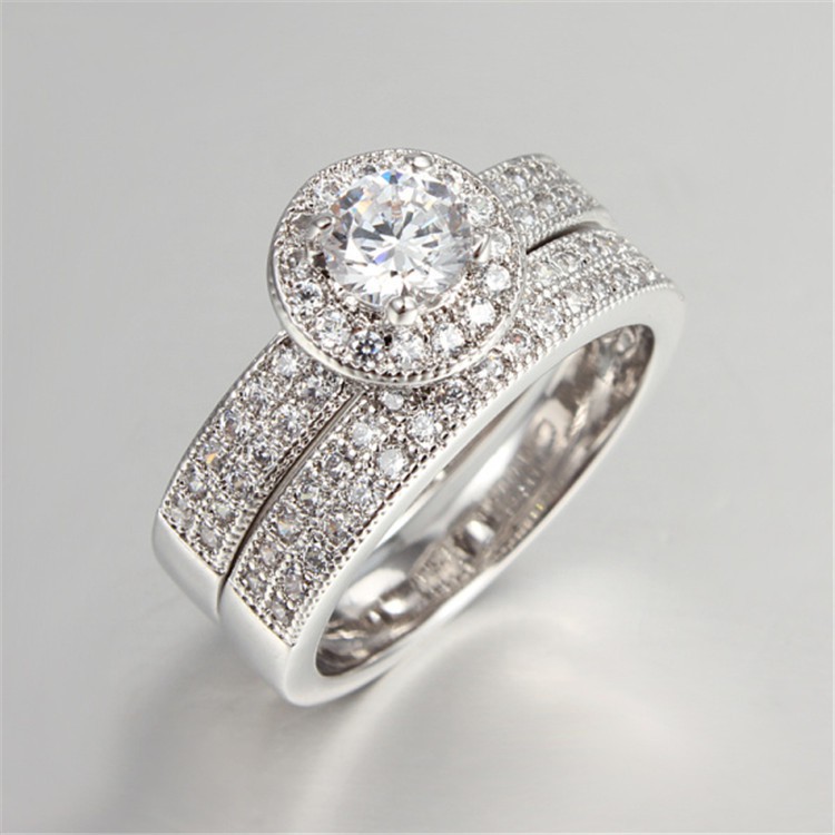 18K White Gold Filled Women Ring  CZ Diamond Jewelry Luxury  