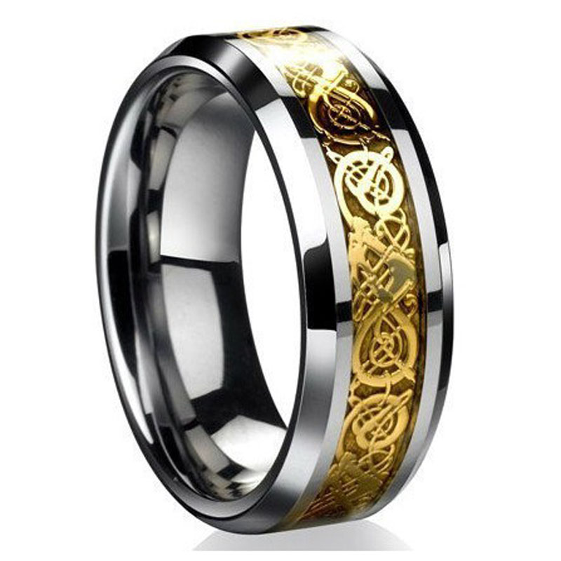 8MM Gold Celtic Dragon Titanium Steel Men Ring Wedding Band Size 12 ...