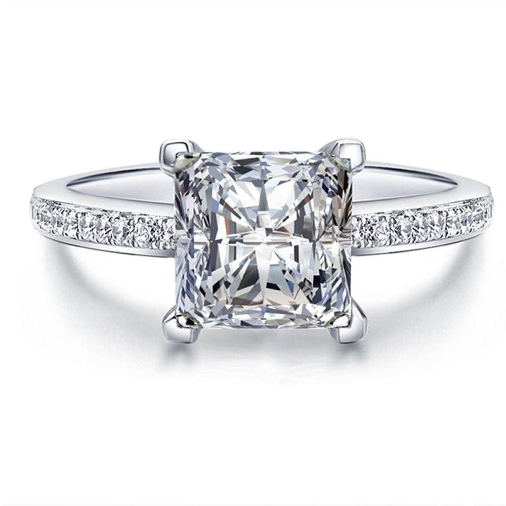 Fine Princess  Cut  Created Diamond  Solid Real 925 Sterling 
