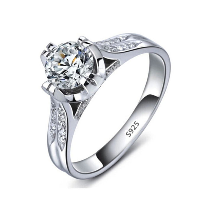 S925 wedding ring white gold plated engagement simulate diamond jewelry ...
