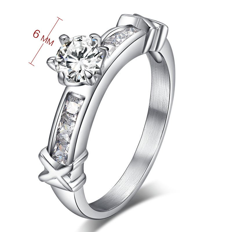 Women Wedding Rings Stainless Steel CZ Diamond Rings Set